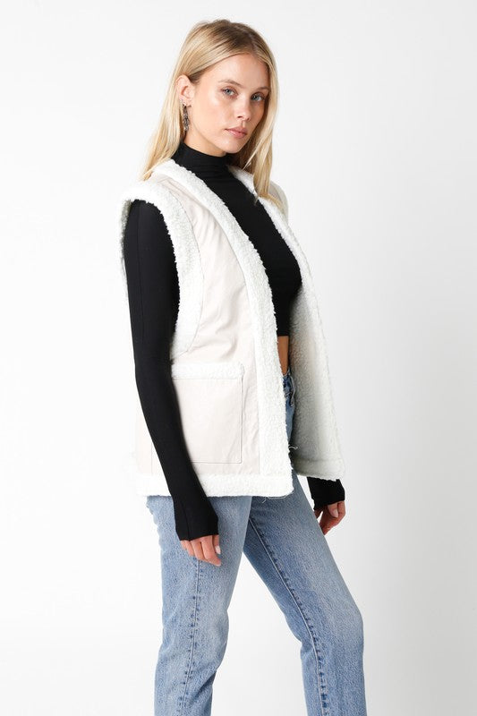 Faux Fur Vest--Ecru