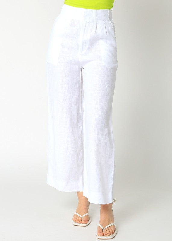 White Wide Leg Linen Pants